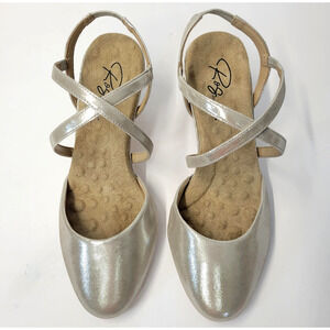 Ros Hommerson Caliente Shoes Womens 9.5W Silver Shimmer Leather Slingback Retro
